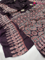 complete look of purple pure modal silk ajrakh print saree 