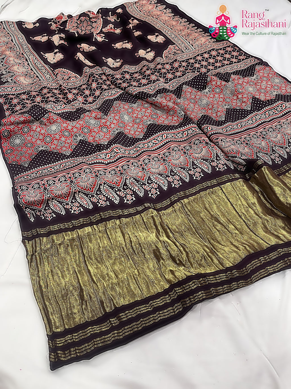 Purple Pure Modal Silk Ajarakh Print Saree : Smooth Charm