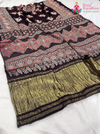 Purple Pure Modal Silk Ajarakh Print Saree : Smooth Charm