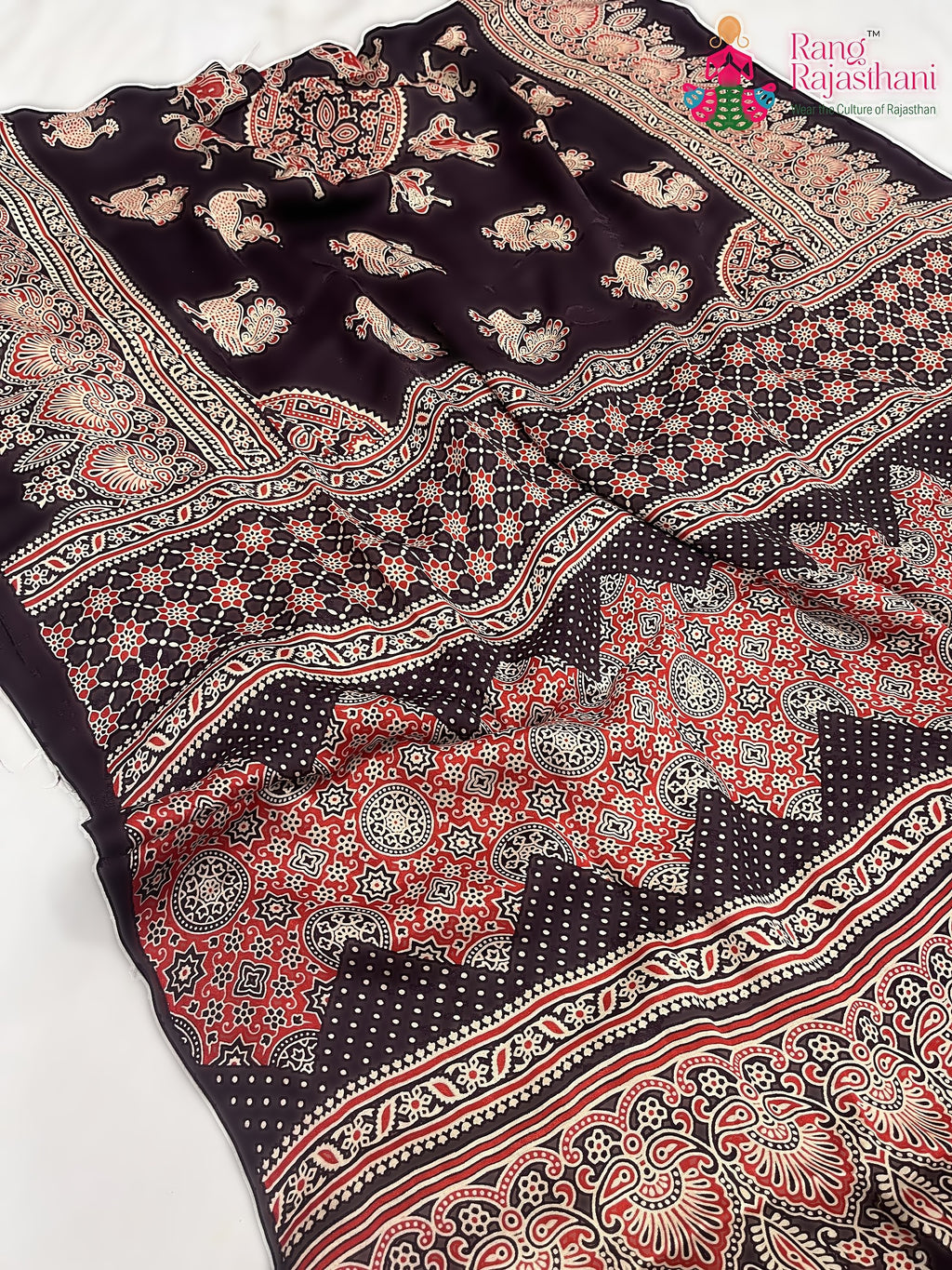 Purple Pure Modal Silk Ajarakh Print Saree : Smooth Charm