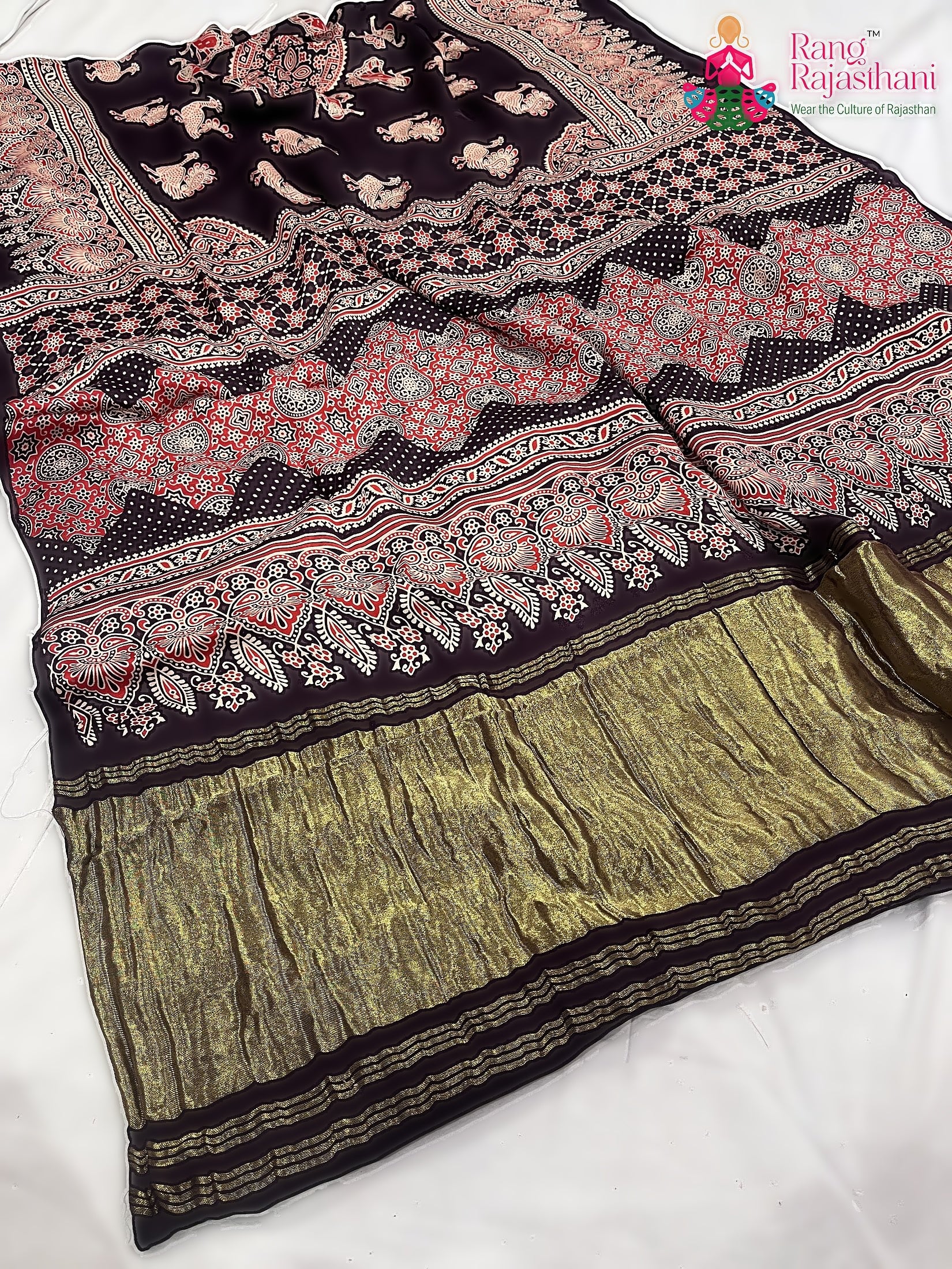 Purple Pure Modal Silk Ajarakh Print Saree : Smooth Charm