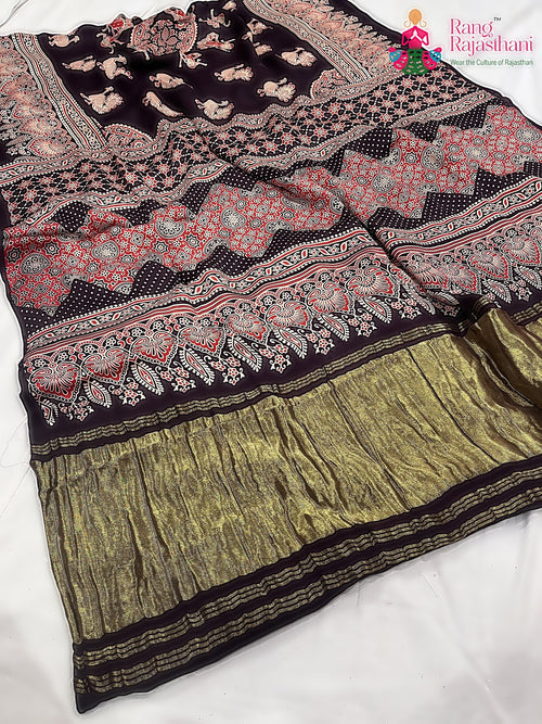 Purple Pure Modal Silk Ajarakh Print Saree : Smooth Charm main-image