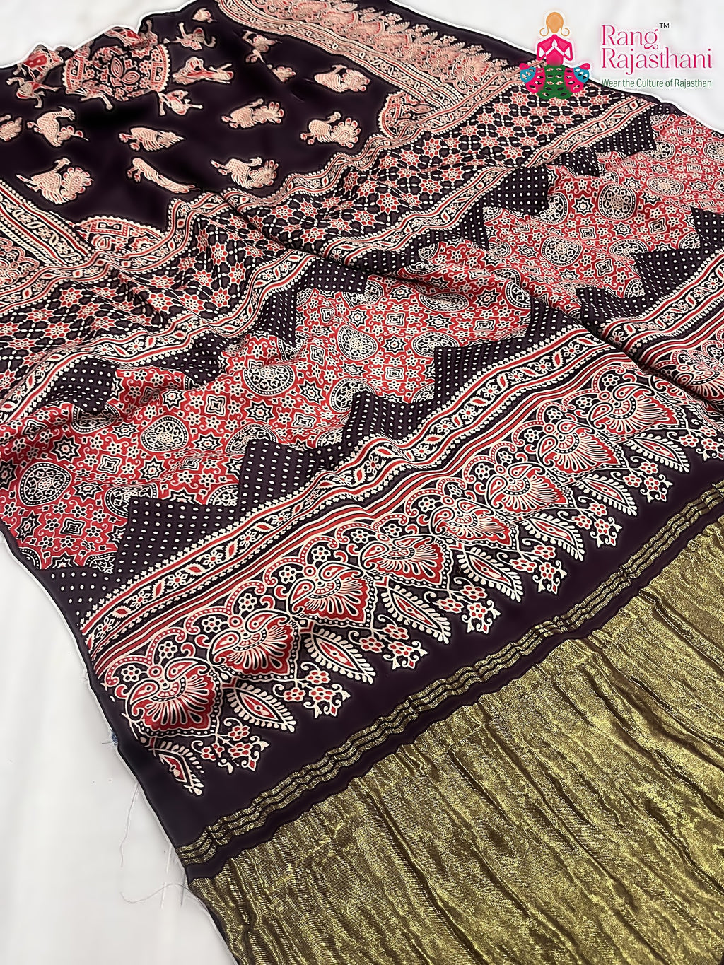 Purple Pure Modal Silk Ajarakh Print Saree : Smooth Charm