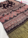pallu detailing of purple pure modal silk ajrakh print saree 