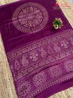 Purple Pure Modal Silk Ajrakh Print Saree for Festive Celebration | Premium Drape