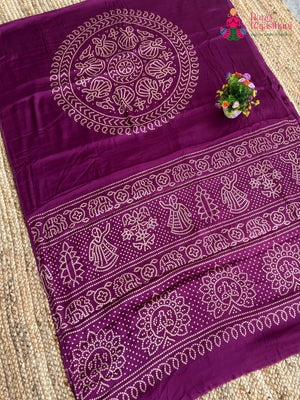 Purple Pure Modal Silk Ajrakh Print Saree for Festive Celebration | Premium Drape