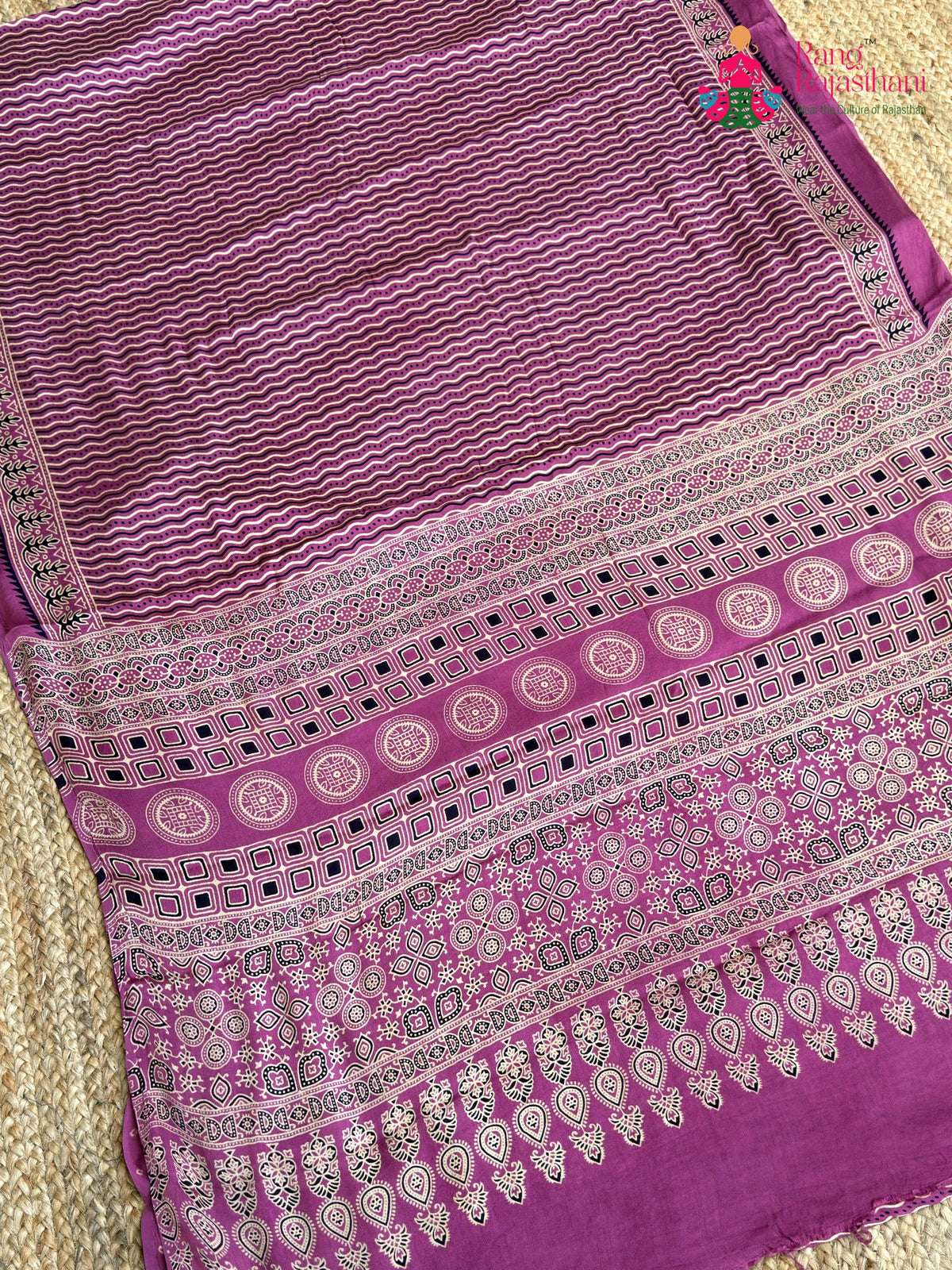 Purple Pure Modal Silk Ajrakh Print Saree for Family Occasions | Wedding Edit