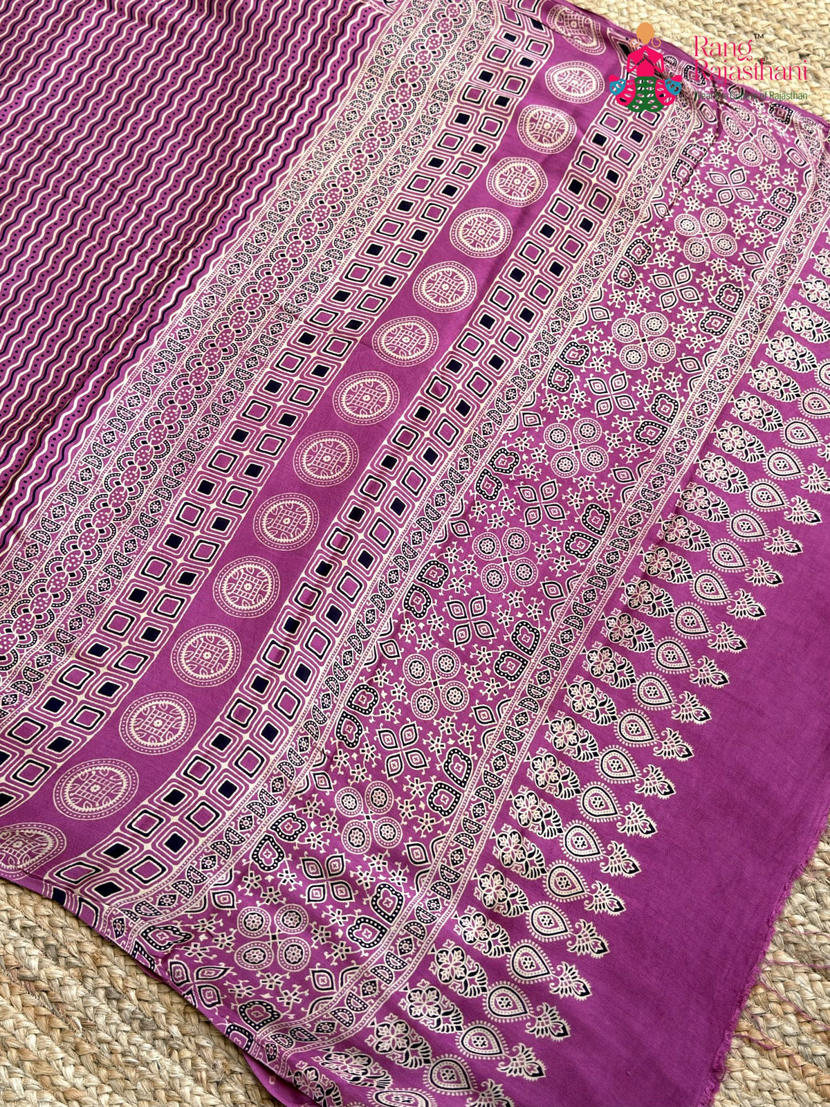 Purple Pure Modal Silk Ajrakh Print Saree for Family Occasions | Wedding Edit