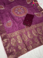 Purple Pure Russian Silk Bandhani Chunri Saree for Mayra Ceremony | Artisan Craft