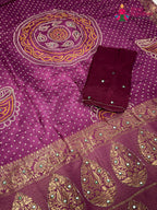 Purple Pure Russian Silk Bandhani Chunri Saree for Mayra Ceremony | Artisan Craft