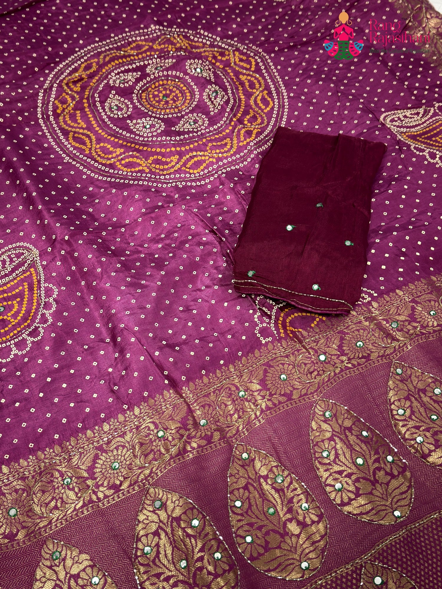 Purple Pure Russian Silk Bandhani Chunri Saree for Mayra Ceremony | Artisan Craft