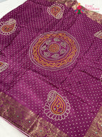Purple Pure Russian Silk Bandhani Chunri Saree for Mayra Ceremony | Artisan Craft