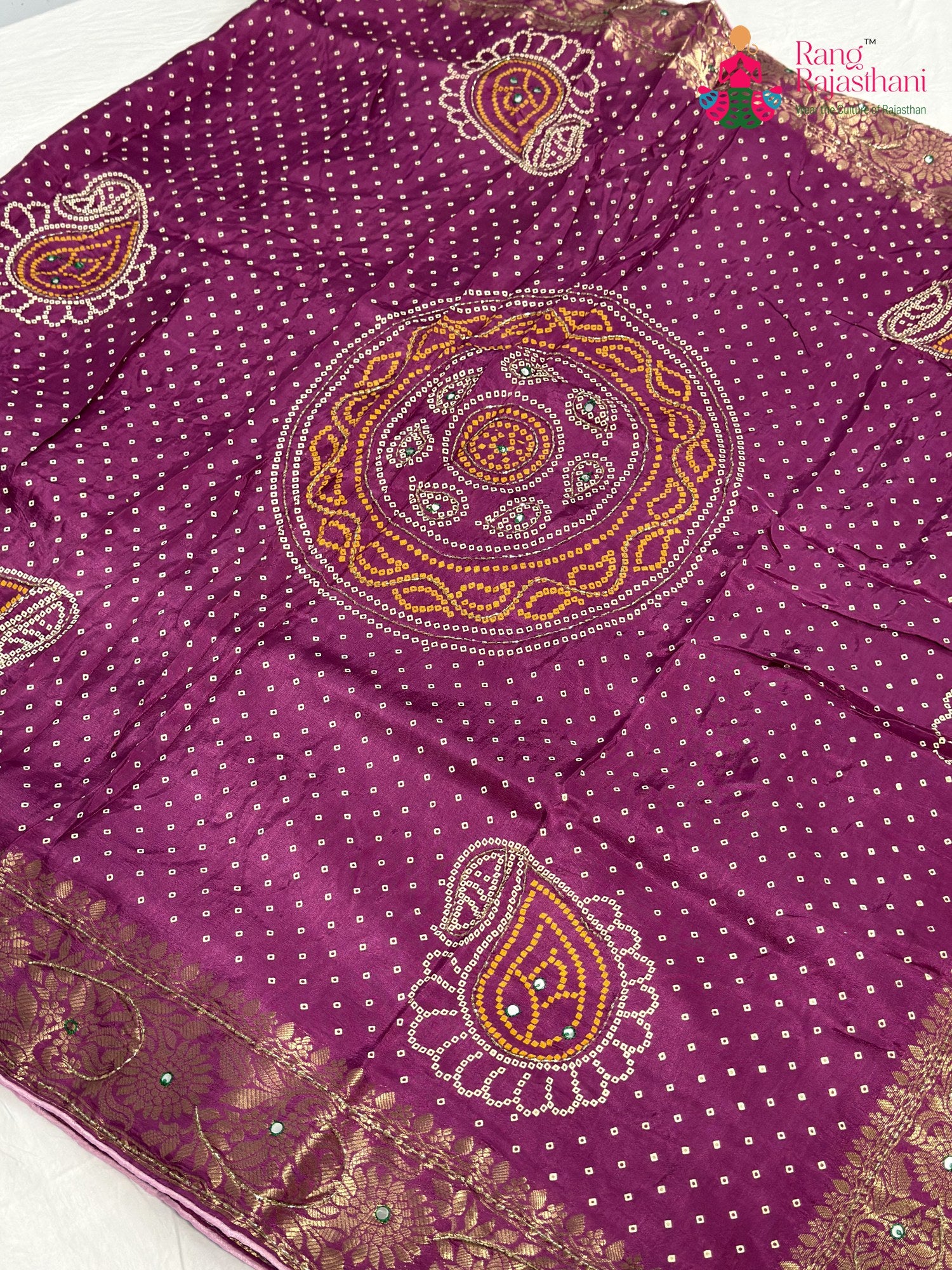 Purple Pure Russian Silk Bandhani Chunri Saree for Mayra Ceremony | Artisan Craft