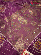 Purple Pure Russian Silk Bandhani Chunri Saree for Mayra Ceremony | Artisan Craft