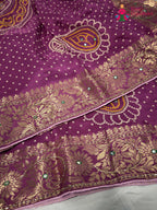 Purple Pure Russian Silk Bandhani Chunri Saree for Mayra Ceremony | Artisan Craft
