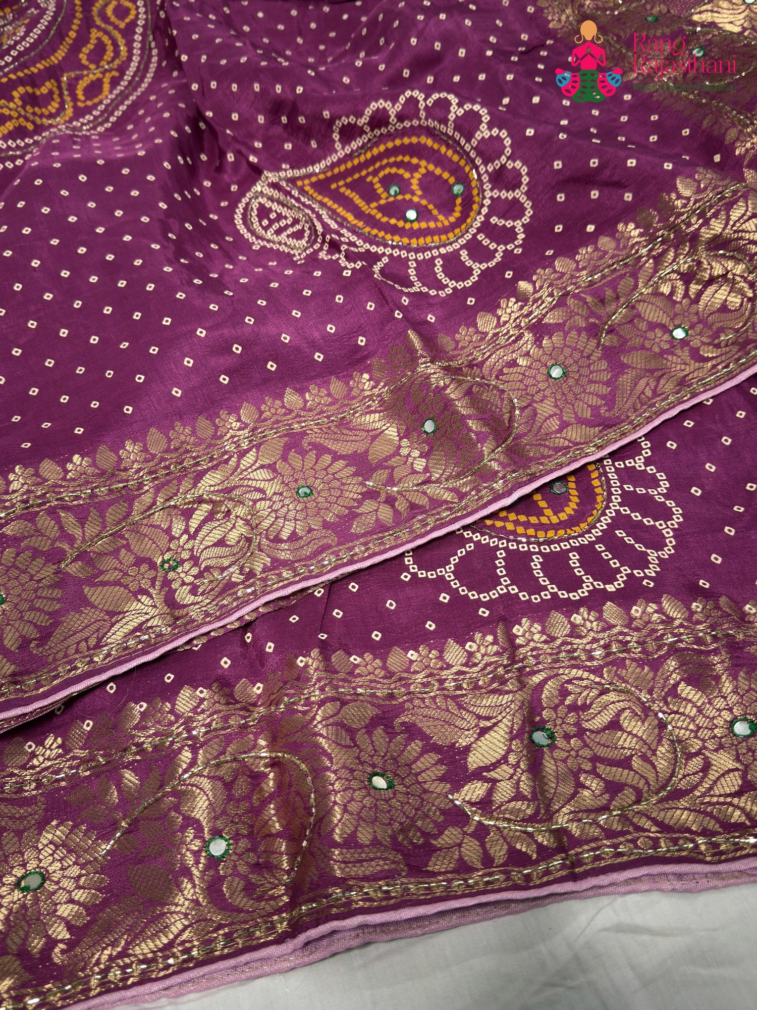 Purple Pure Russian Silk Bandhani Chunri Saree for Mayra Ceremony | Artisan Craft