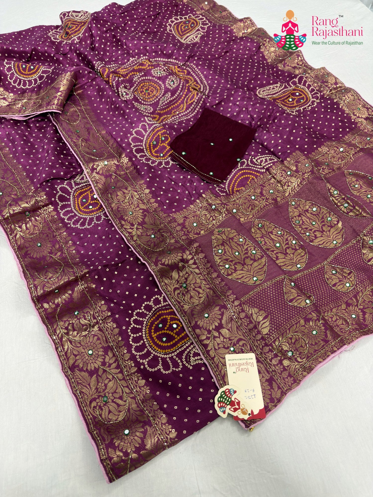 complete look of purple pure russian silk bandhani saree