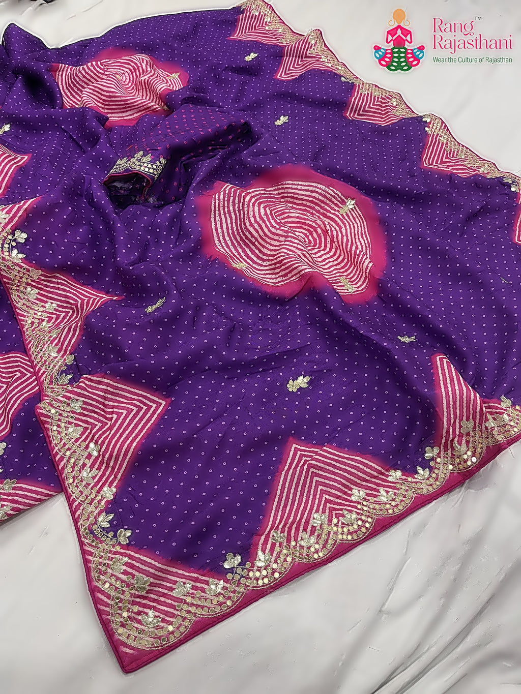 Purple Pure Russian Silk Gota Patti Work Saree : Soft Balance