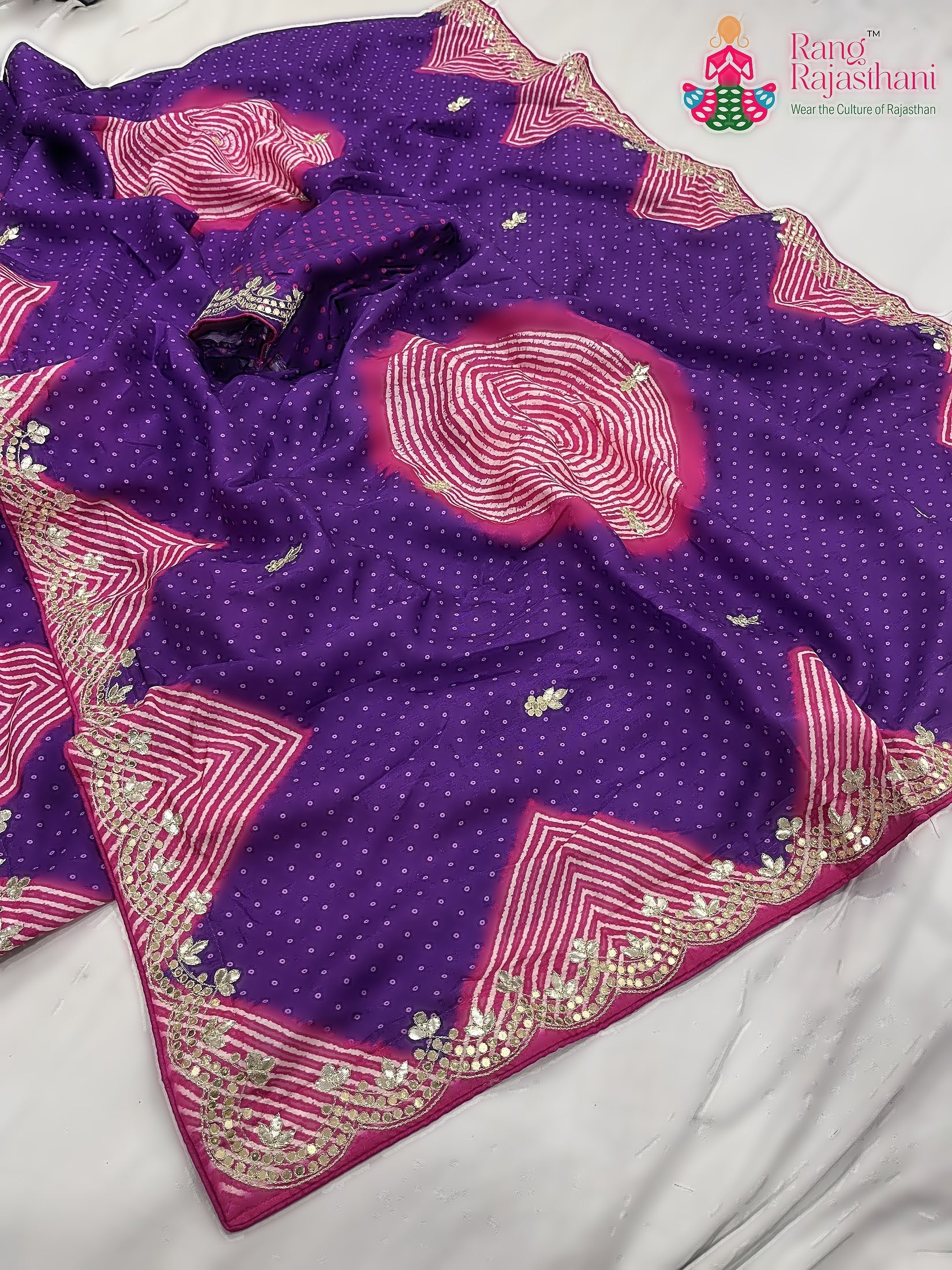 Purple Pure Russian Silk Gota Patti Work Saree : Soft Balance