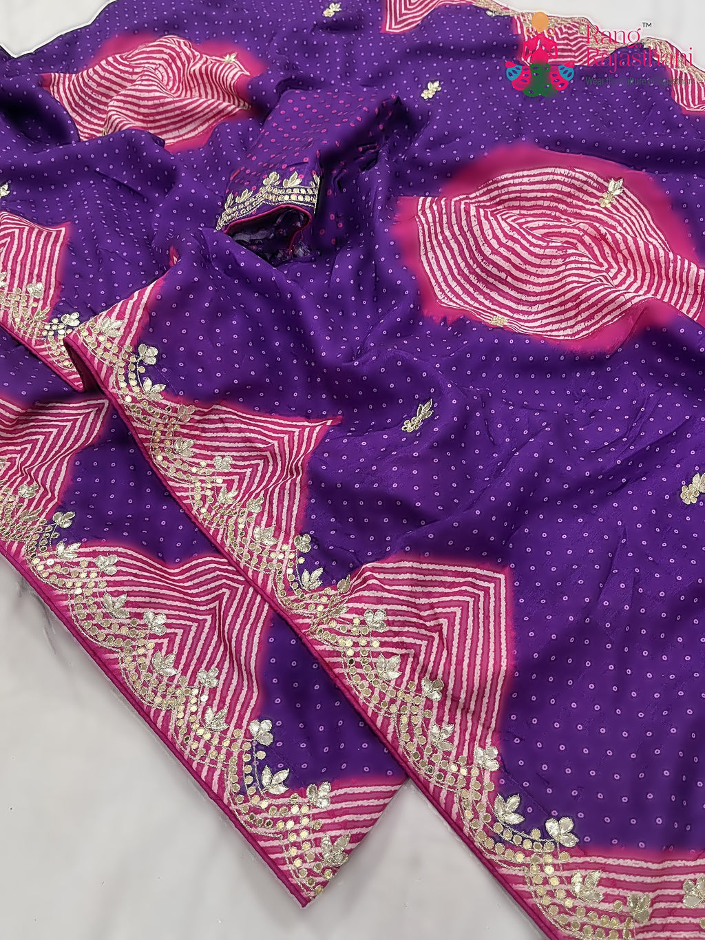 Purple Pure Russian Silk Gota Patti Work Saree : Soft Balance