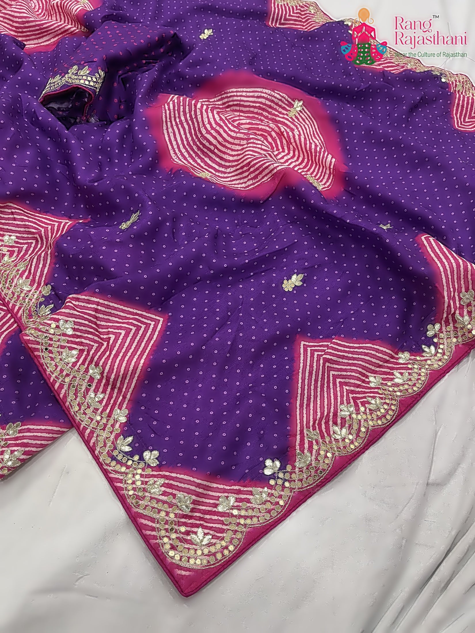 Purple Pure Russian Silk Gota Patti Work Saree : Soft Balance