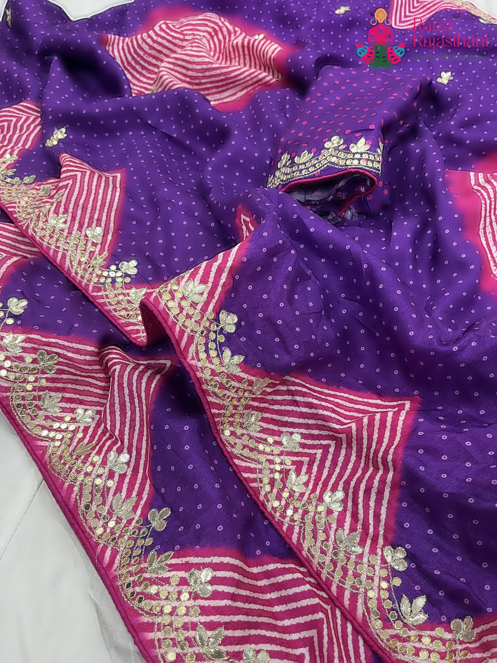 Purple Pure Russian Silk Gota Patti Work Saree : Soft Balance