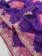 Purple Pure Russian Silk Gota Patti Work Saree : Soft Balance