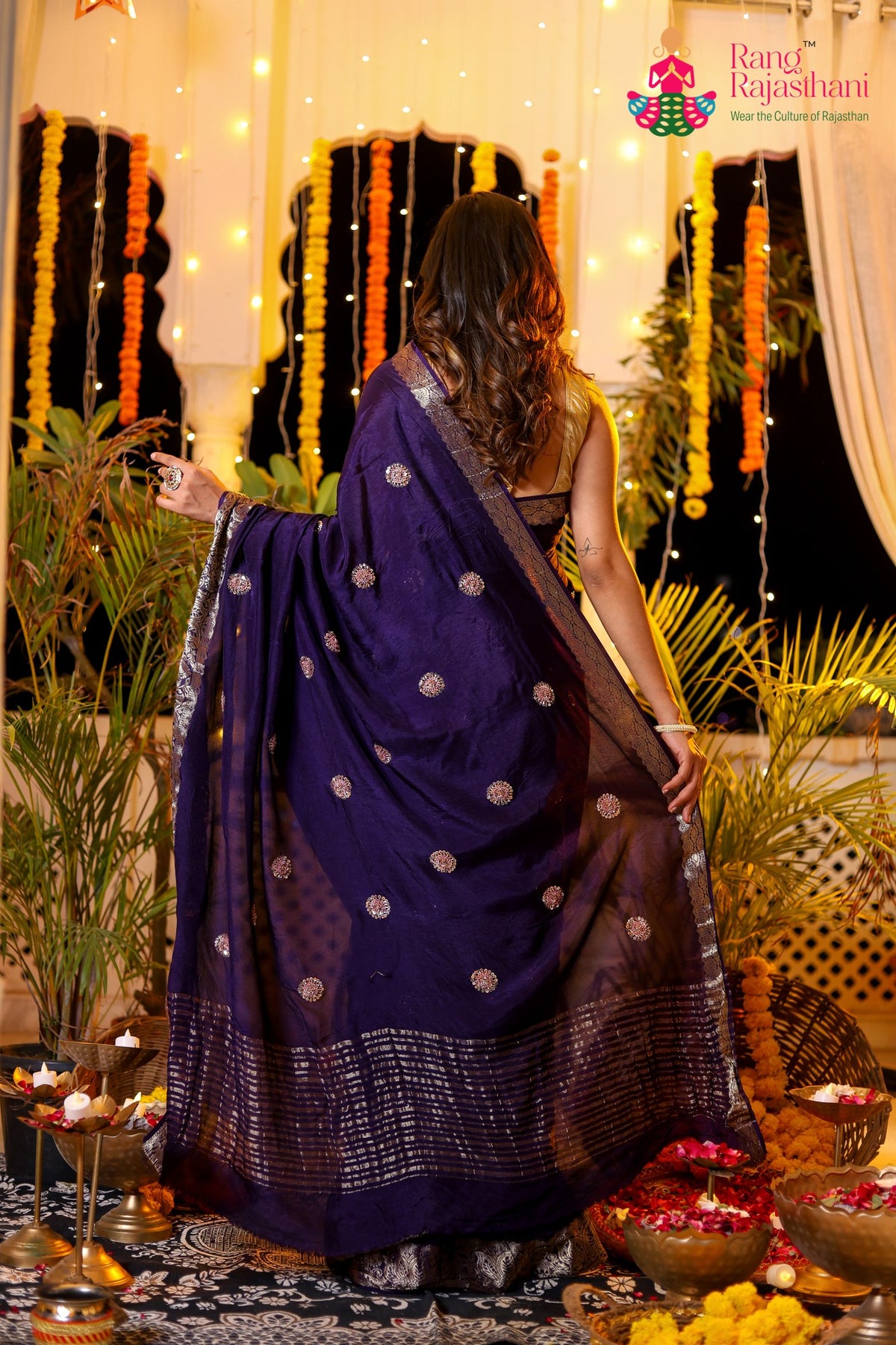 Purple Pure Russian Silk Hand Work Saree for Mehendi Ceremony | Premium Collection