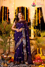 Purple Pure Russian Silk Hand Work Saree for Mehendi Ceremony | Premium Collection