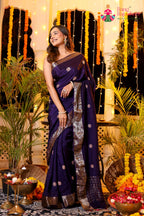 Purple Pure Russian Silk Hand Work Saree for Mehendi Ceremony | Premium Collection