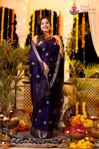 Purple Pure Russian Silk Hand Work Saree for Mehendi Ceremony | Premium Collection
