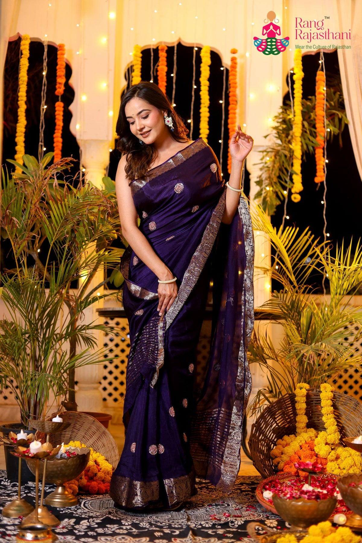 Purple Pure Russian Silk Hand Work Saree for Mehendi Ceremony | Premium Collection