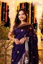 Purple Pure Russian Silk Hand Work Saree for Mehendi Ceremony | Premium Collection
