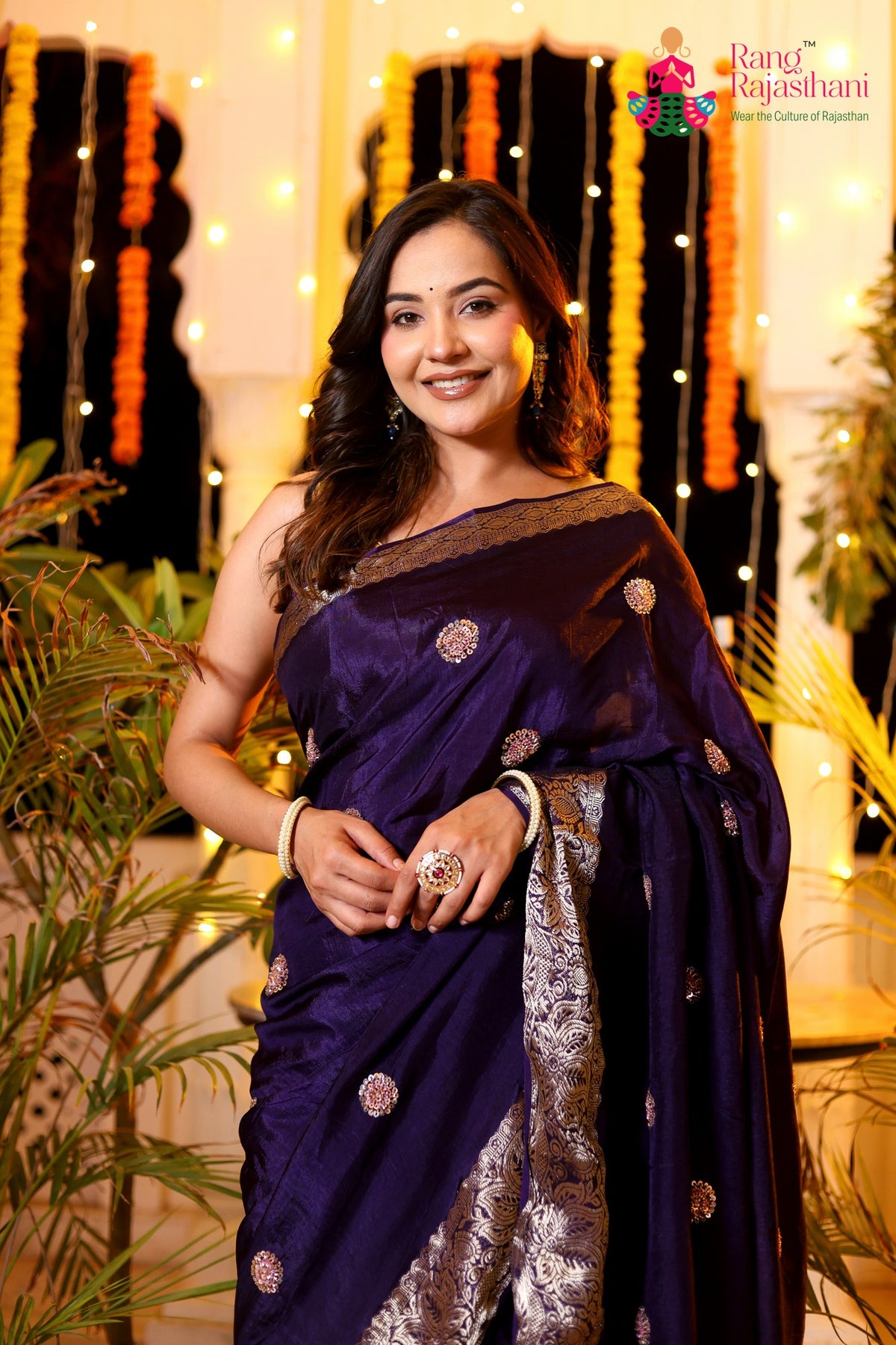 Purple Pure Russian Silk Hand Work Saree for Mehendi Ceremony | Premium Collection