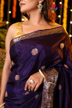 Purple Pure Russian Silk Hand Work Saree for Mehendi Ceremony | Premium Collection