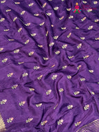close up view of purple pure russsian silk resham embroidery saree