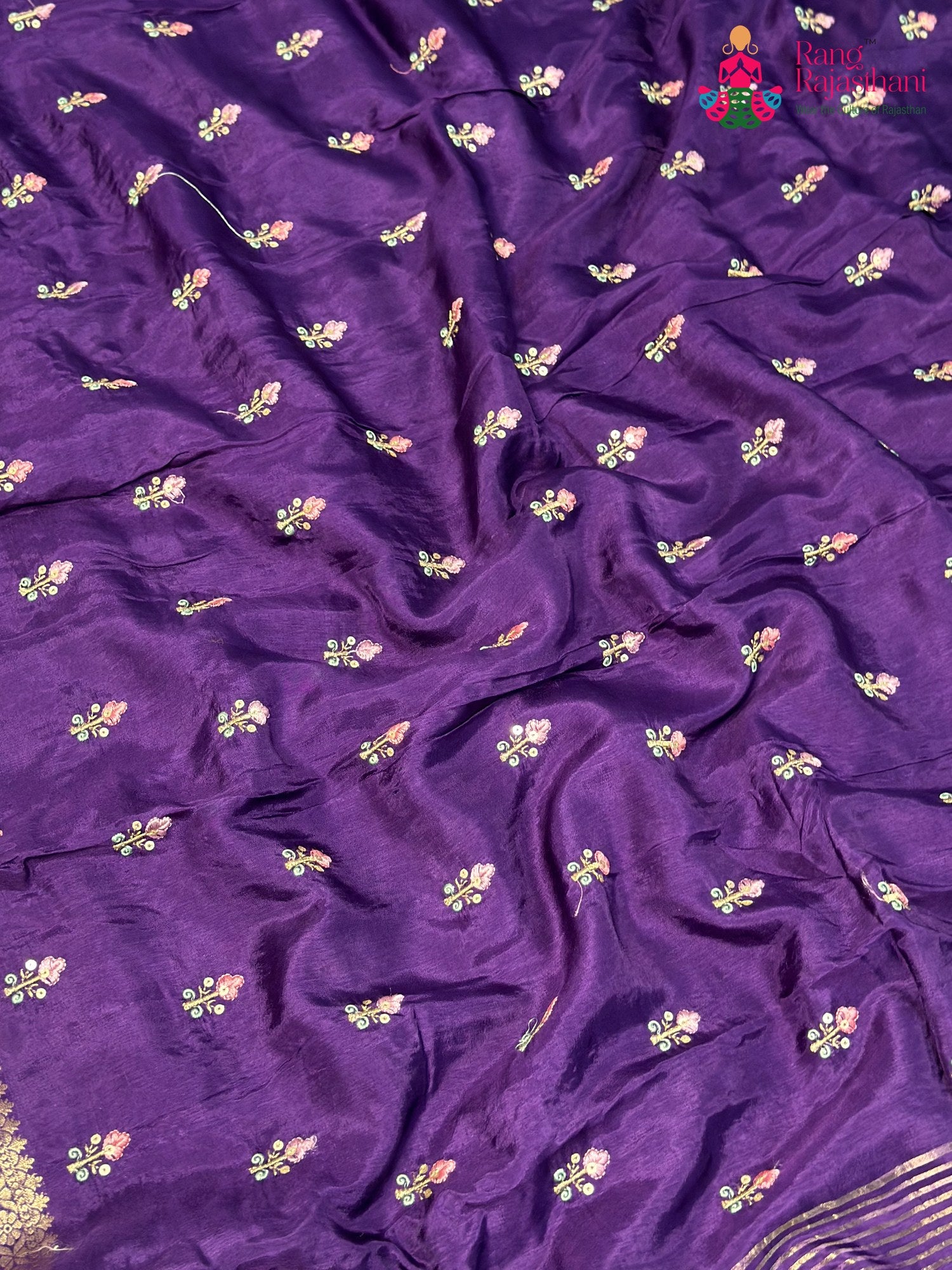 Purple Pure Russian Silk Resham Embroidery Saree for Wedding Guest | Graceful Pick