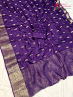 purple pure russsian silk resham embroidery saree ethnic wear by Rang Rajasthani