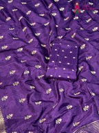 border detail of purple pure russsian silk resham embroidery saree