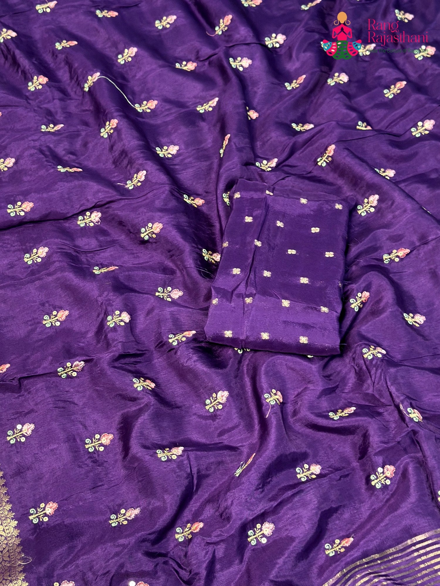 Purple Pure Russian Silk Resham Embroidery Saree for Wedding Guest | Graceful Pick