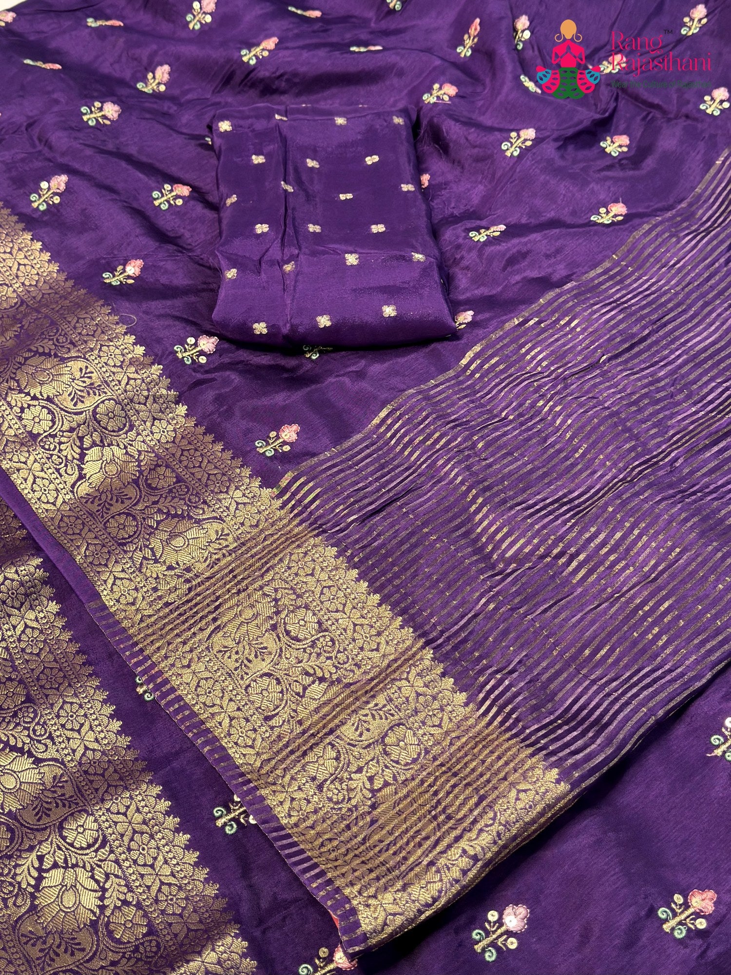 Purple Pure Russian Silk Resham Embroidery Saree for Wedding Guest | Graceful Pick