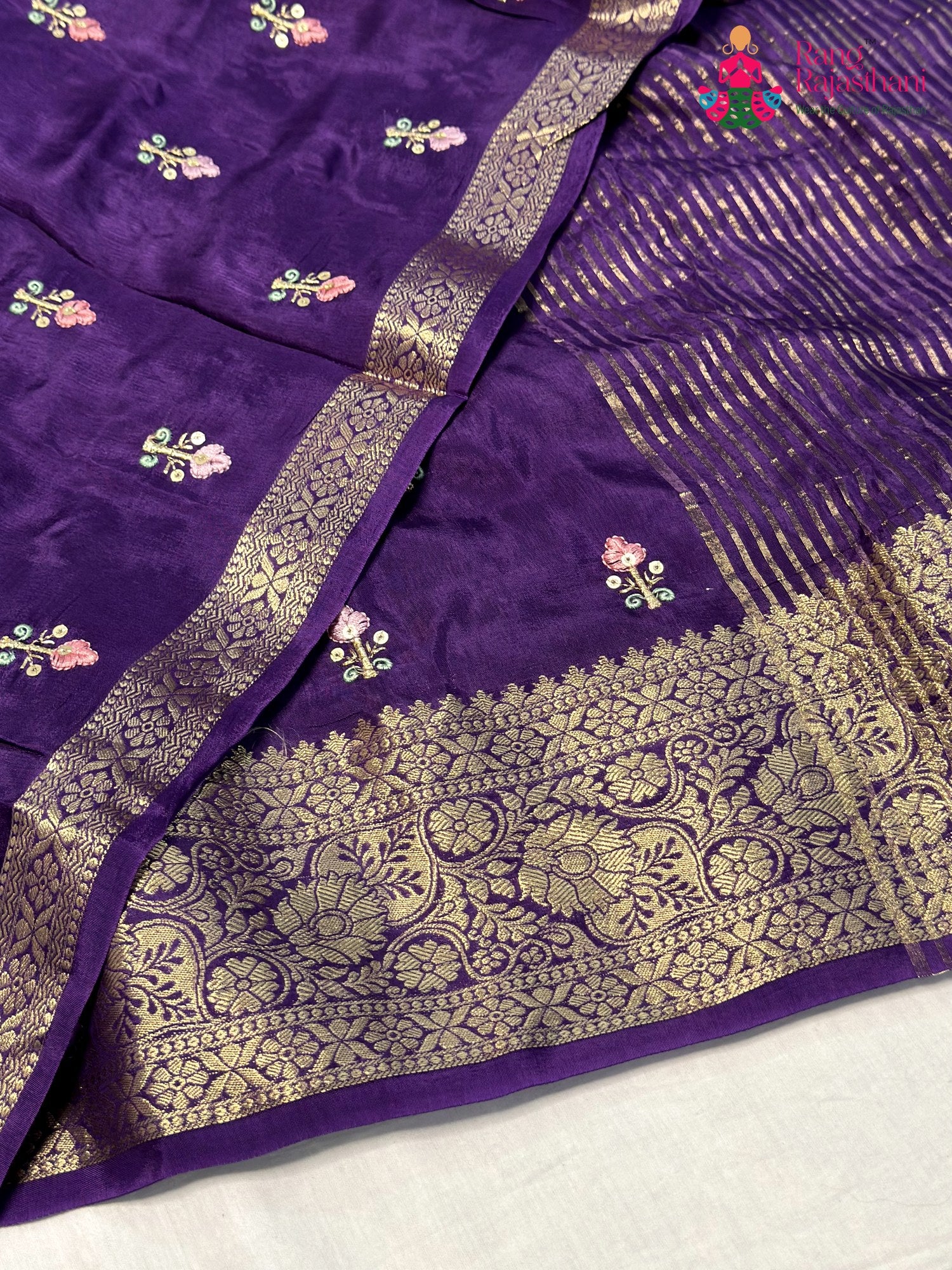 Purple Pure Russian Silk Resham Embroidery Saree for Wedding Guest | Graceful Pick