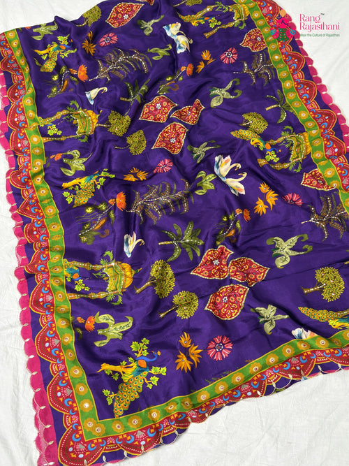 Purple Pure Russian Silk Sequin Saree for Festive Celebration | Luxury Edit main-image