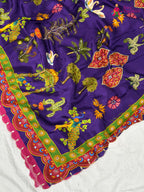 pallu detailing of purple pure russian silk sequin saree