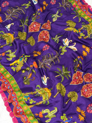 Purple Pure Russian Silk Sequin Patola Saree for Festive Celebration | New Season