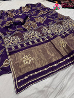 complete look of purple pure Russian silk bandhani saree 