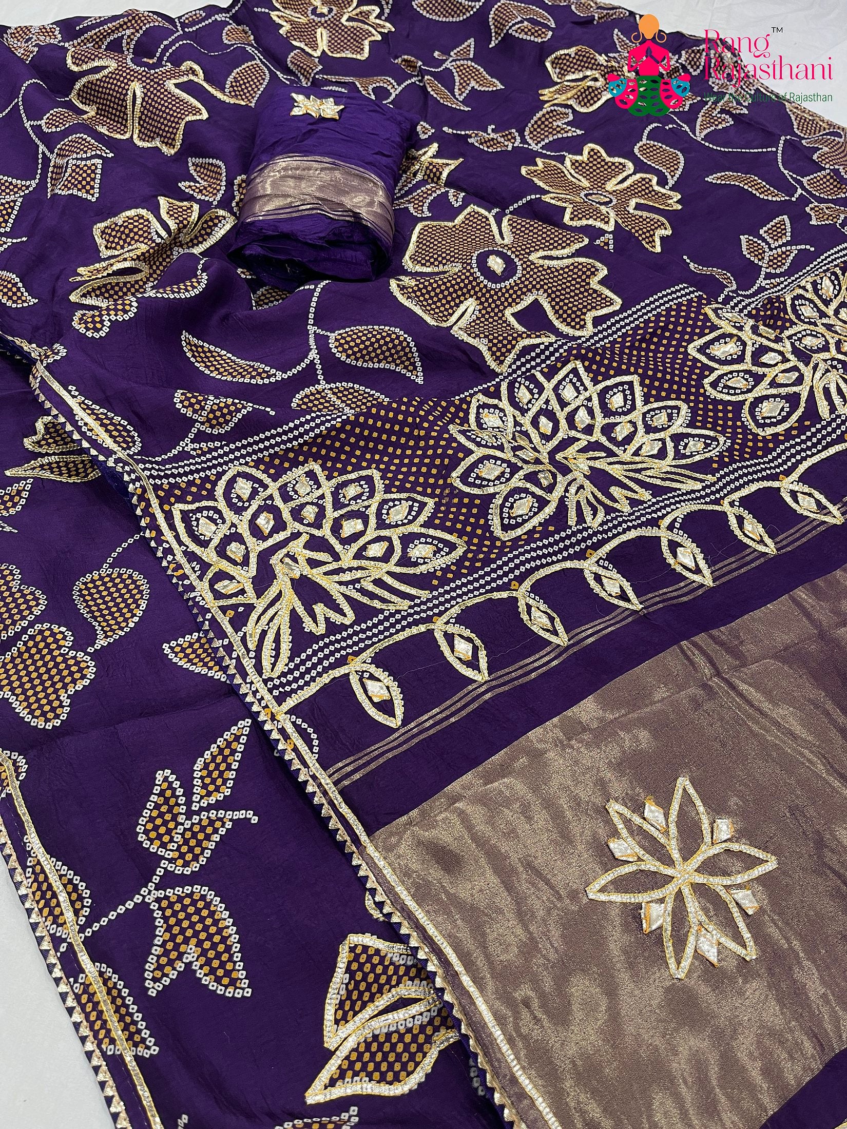 Purple Pure Russian Silk Gota Patti Work Saree : Soft Flow