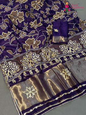 Purple Pure Russian Silk Bandhani Print Saree for Wedding Guest | Ethnic Luxe