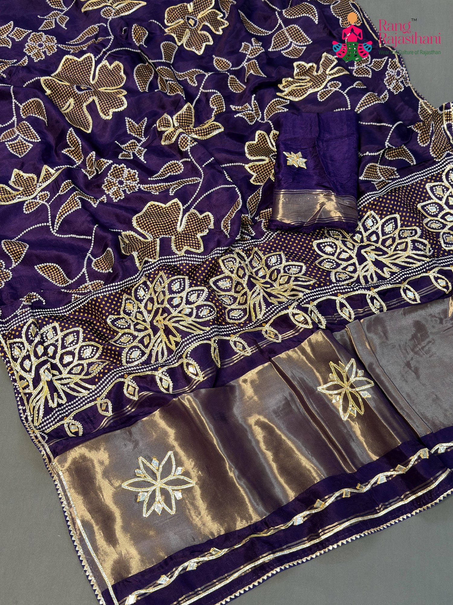 Purple Pure Russian Silk Bandhani Chunri Saree for Wedding Guest | Premium Collection