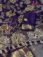 design pattern of purple pure russsian silk bandhani saree
